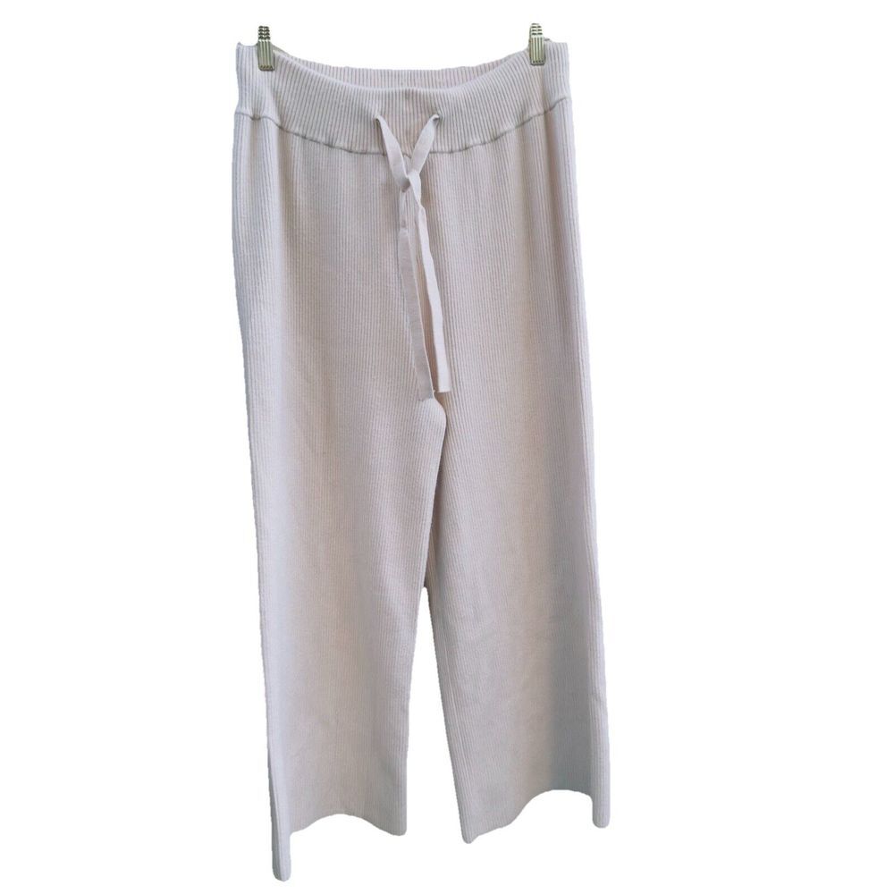 Abercrombie And Fitch Cream Ribbed Knit Wide Leg Lounge Pants Size L